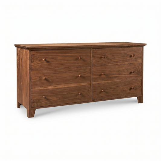 Lyndon Furniture American Country 6-Drawer Dresser in solid wood with classic round knobs and smooth finish, handcrafted in Vermont.