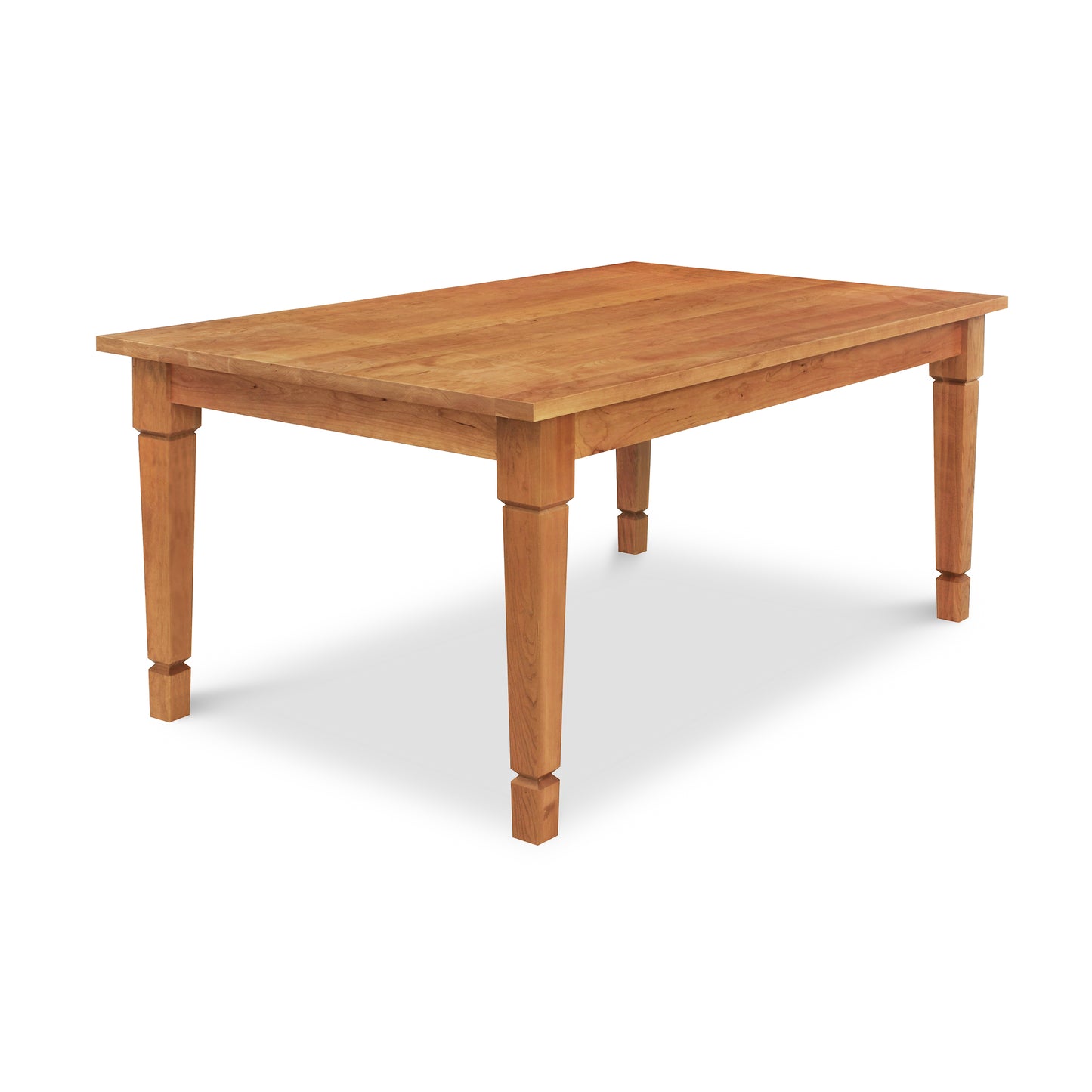A Lyndon Furniture American Craftsman Solid Top Dining Table with four sturdy legs, made-to-order in Vermont from sustainably sourced hardwoods, on a white background.