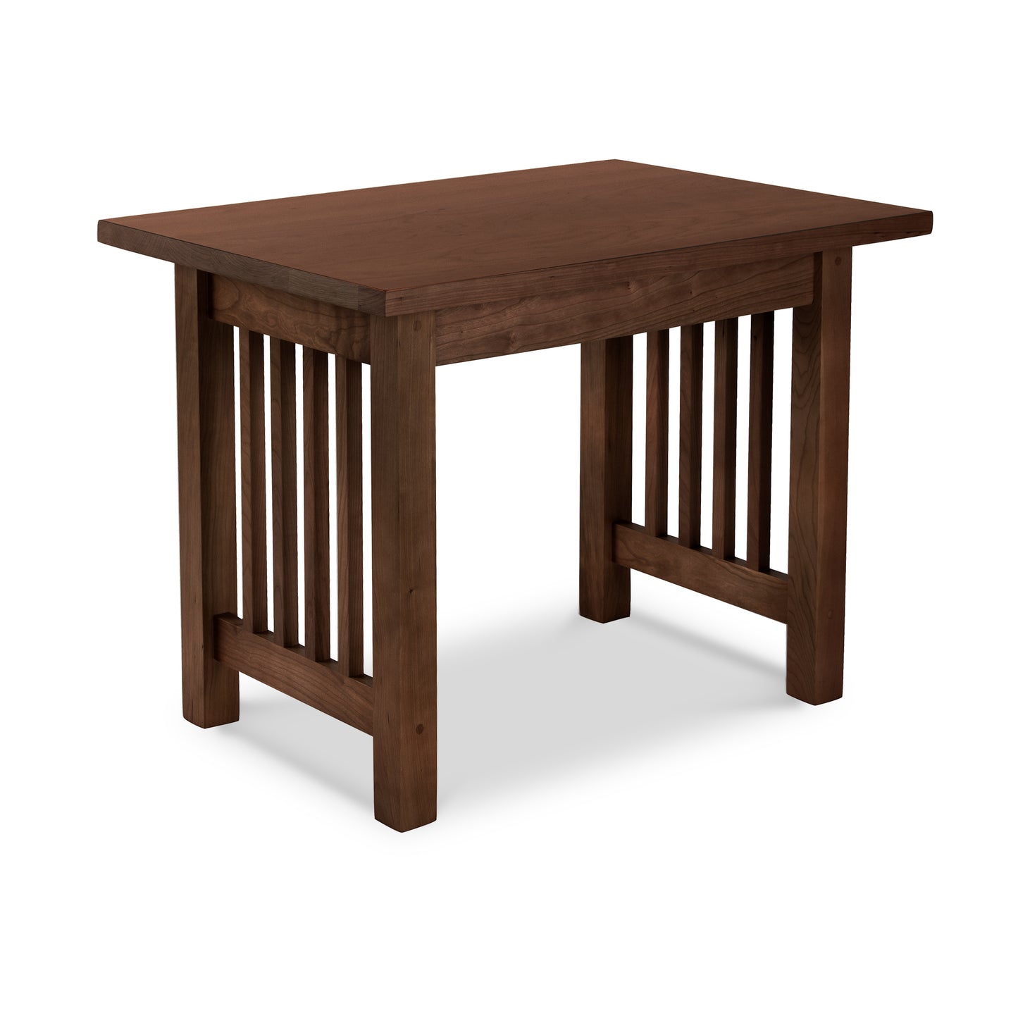 A Lyndon Furniture American Mission End Table, handmade in Vermont, with a wooden top in Mission style.
