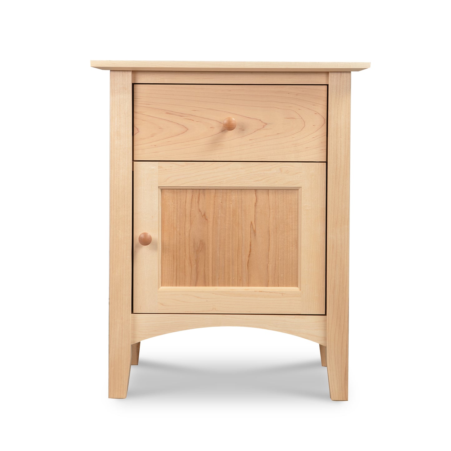 Handmade American Shaker nightstand by Maple Corner Woodworks, featuring 1 drawer and 1 door in natural hardwood.