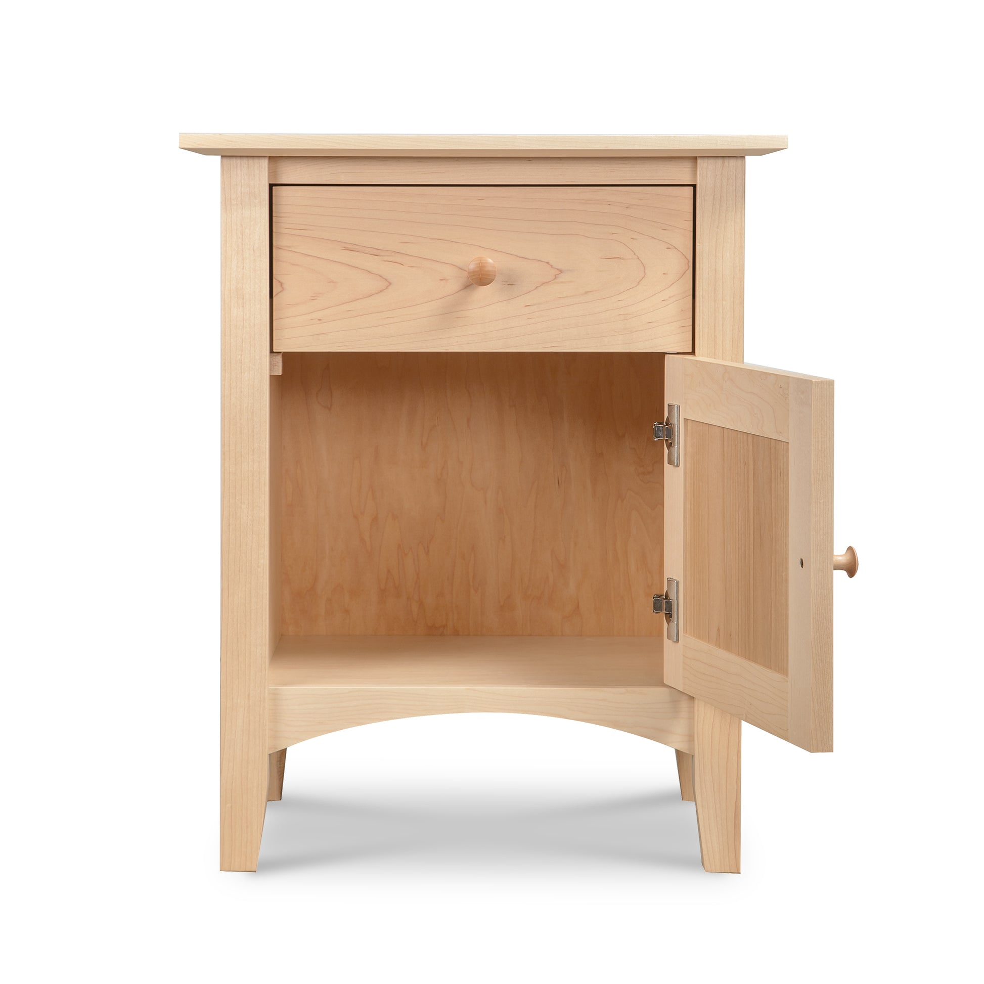 Maple Corner Woodworks American Shaker 1-Drawer 1-Door Nightstand in light wood, handcrafted Vermont furniture with classic Shaker design.