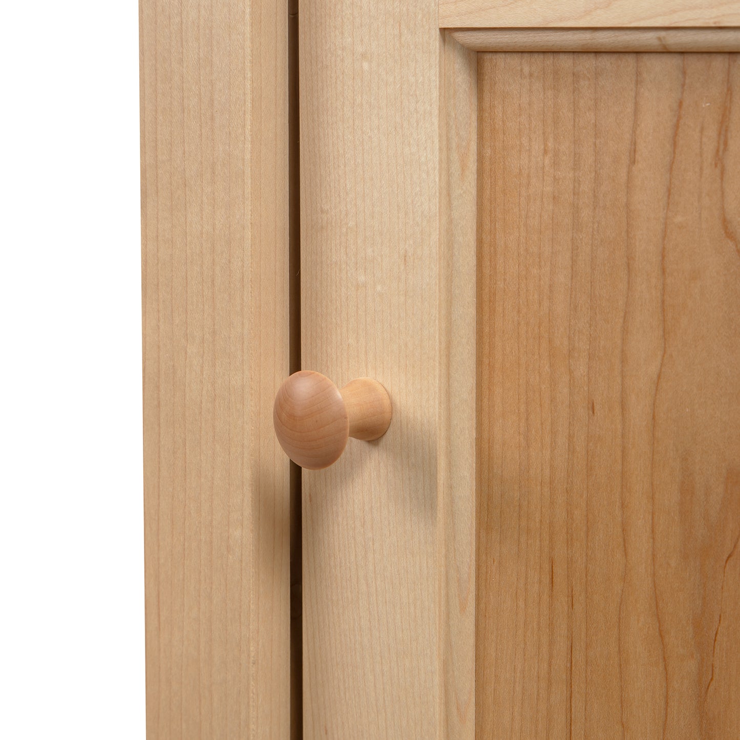 American Shaker Nightstand by Maple Corner Woodworks, showcasing its handcrafted panel door and round knob, made in Vermont from solid wood.