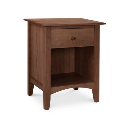 American Shaker 1-Drawer Enclosed Shelf Nightstand by Maple Corner Woodworks showcasing elegant hardwood design with single drawer and enclosed shelf in rich brown finish.