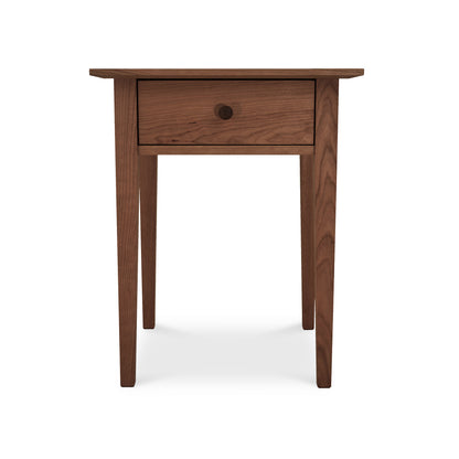 American Shaker 1-Drawer Nightstand by Maple Corner Woodworks, crafted from sustainably harvested hardwoods with a single drawer and elegantly tapered legs.