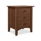 An American Shaker 3-Drawer Nightstand from Maple Corner Woodworks showcasing exceptional Vermont craftsmanship, featuring three handmade drawers against a clean white background.