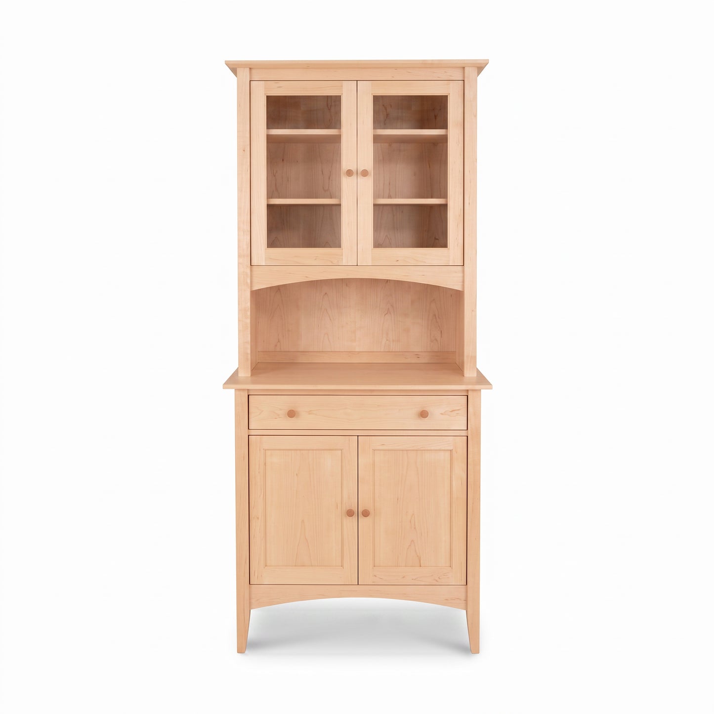 American Shaker Small 38″ China Cabinet with glass doors and solid hardwood, crafted in Vermont by Maple Corner Woodworks.