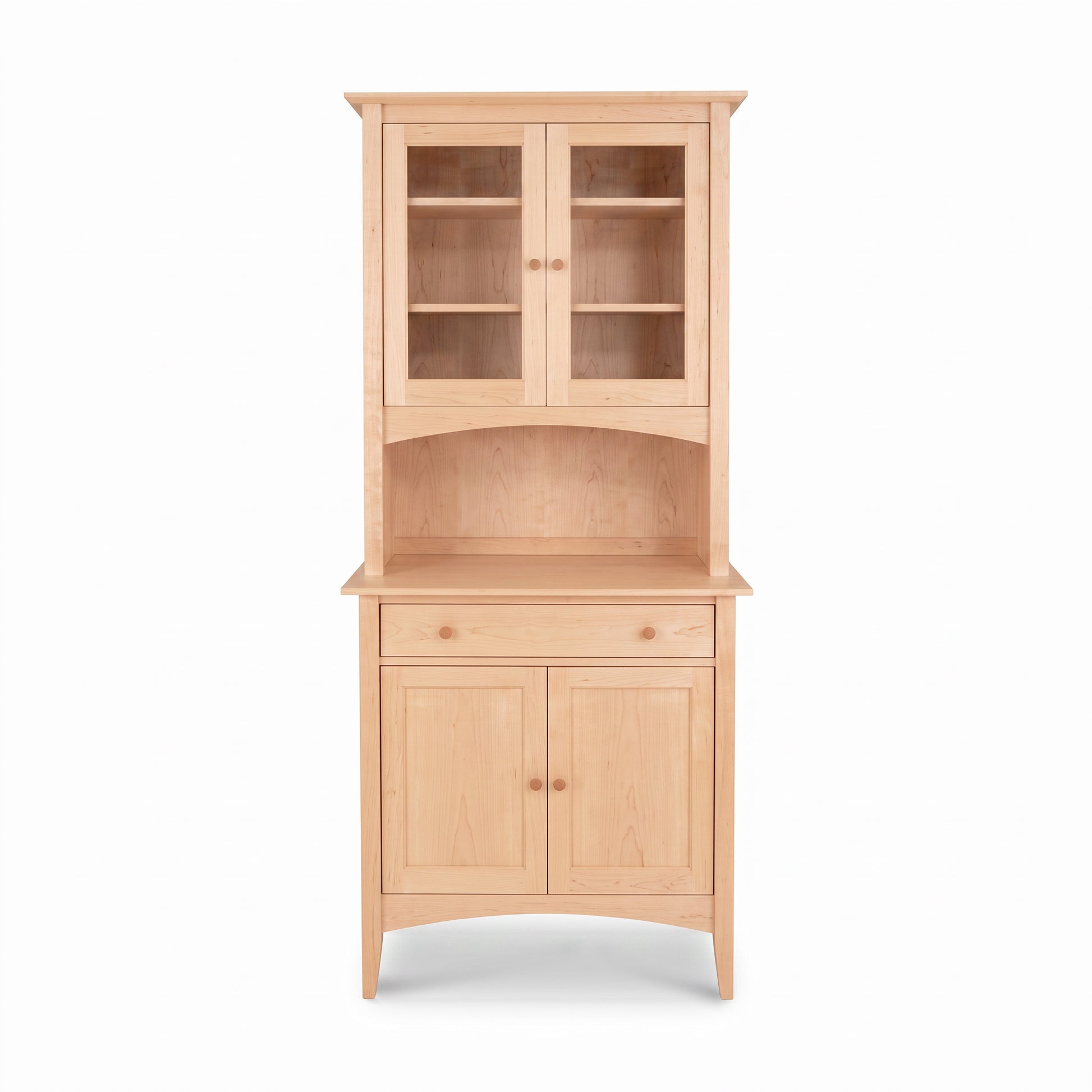 American Shaker Small 38″ China Cabinet with glass doors and solid hardwood, crafted in Vermont by Maple Corner Woodworks.