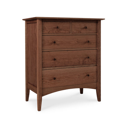 American Shaker 5-Drawer Chest by Maple Corner Woodworks with handcrafted design, smooth finish, two small top drawers, and three larger lower drawers featuring round knobs.