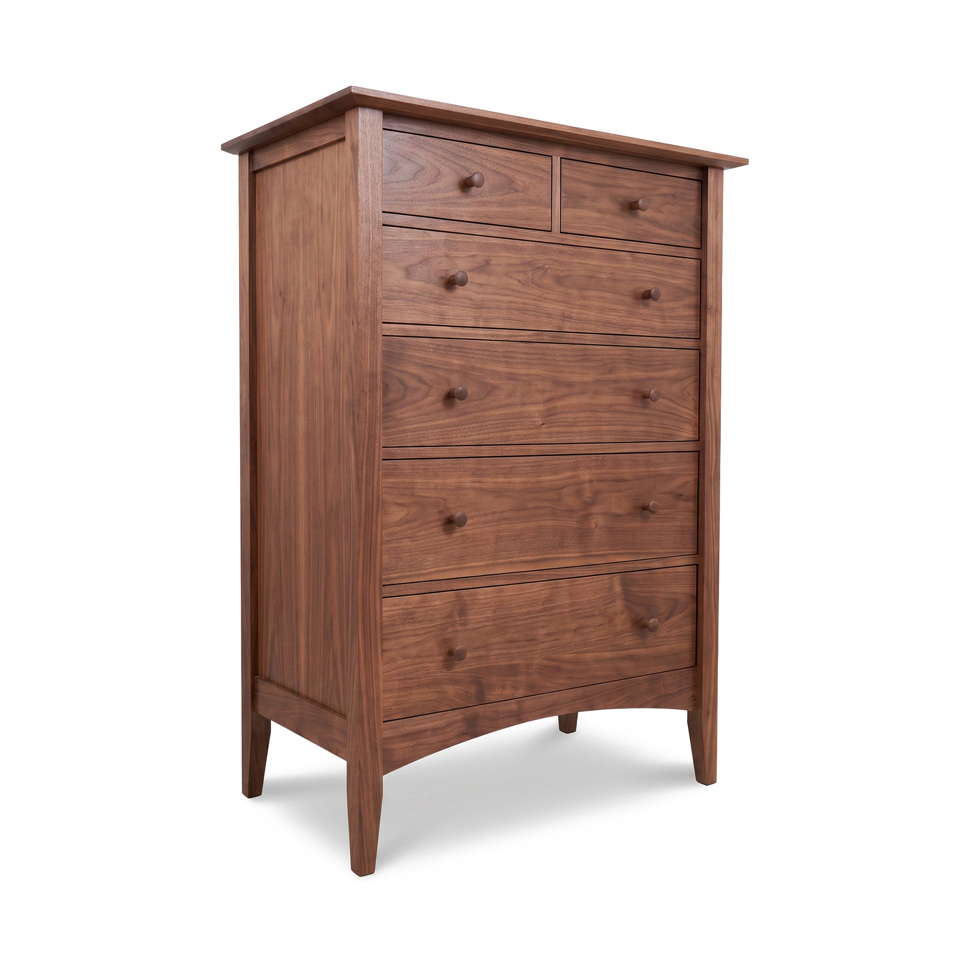 American Shaker 6-Drawer Chest in natural cherry by Maple Corner Woodworks, featuring 2 small and 4 large drawers on four legs, American made.