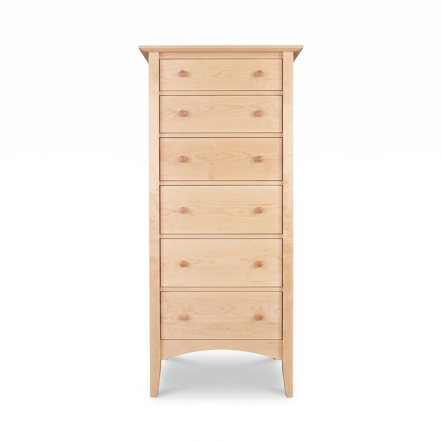 American Shaker Lingerie Chest by Maple Corner Woodworks, tall solid wood dresser with seven drawers and round knobs, handcrafted in Vermont.