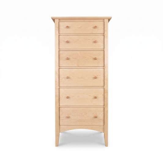 American Shaker Lingerie Chest by Maple Corner Woodworks, tall solid wood dresser with seven drawers and round knobs, handcrafted in Vermont.