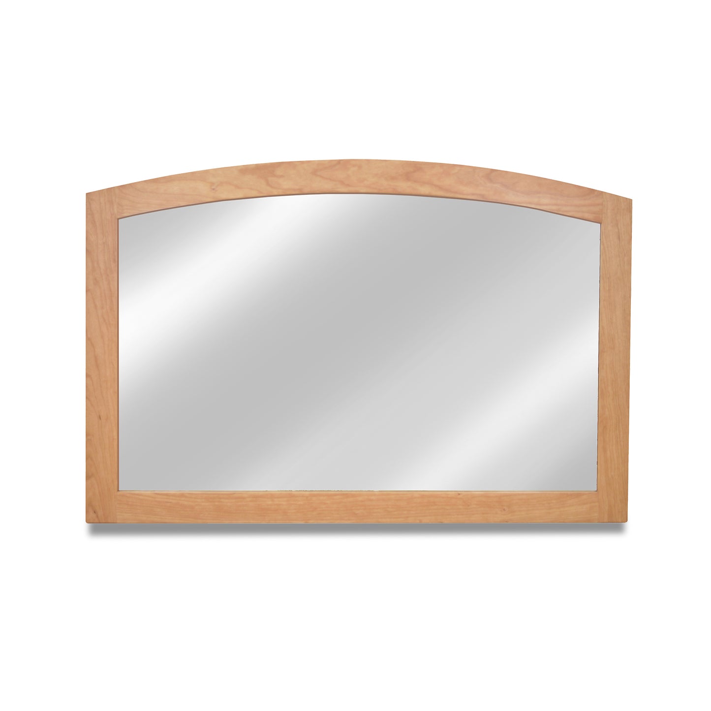 An American Shaker Arched Mirror by Maple Corner Woodworks with a hardwood frame on a white background.