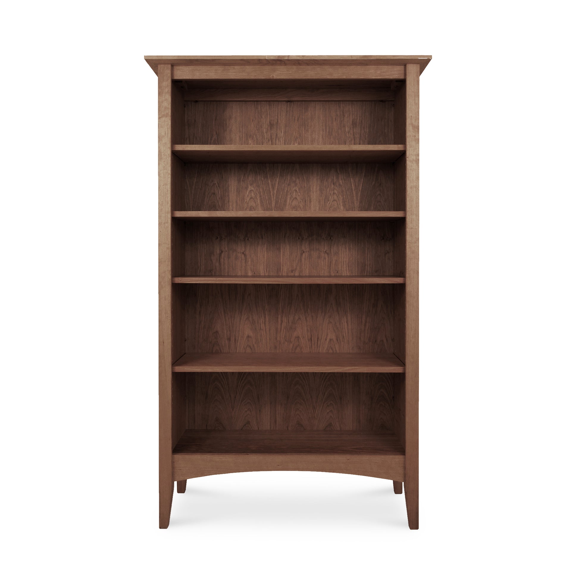 An American Shaker Bookcase made from sustainably harvested hardwoods, placed on a white background by Maple Corner Woodworks.