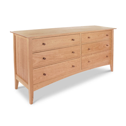 American Shaker 6-Drawer Dresser by Maple Corner Woodworks, showcasing solid wood construction with six drawers and round knobs in natural wood finish, embodying timeless American Shaker design with Vermont craftsmanship.