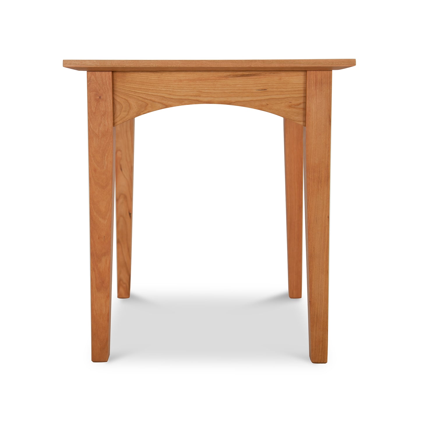 A simple American Shaker End Table from Maple Corner Woodworks with a round top and three legs, isolated on a white background.