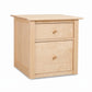 American made light wood nightstand with two drawers, handcrafted by Maple Corner Woodworks, inspired by classic Shaker file cabinet design.