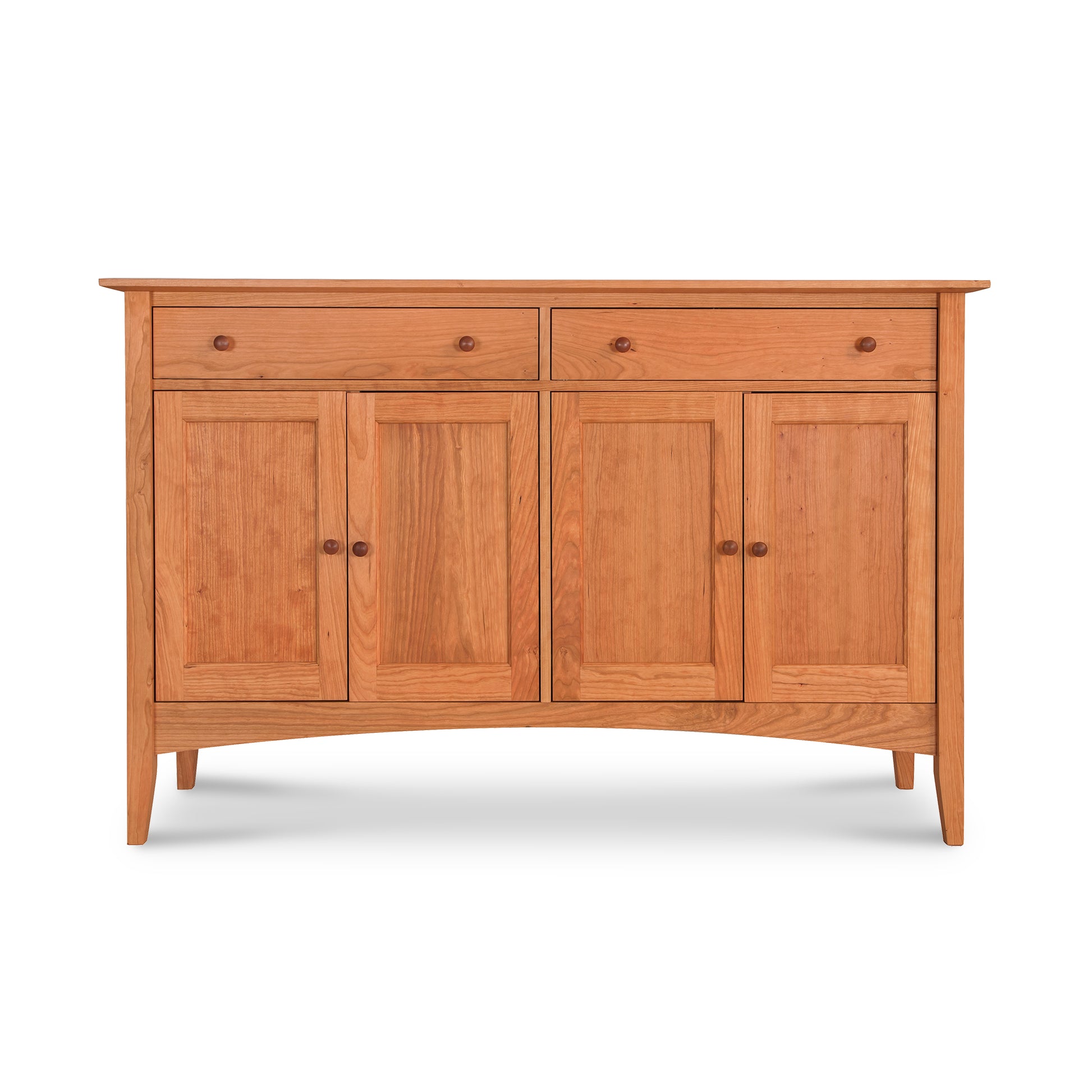 American Shaker Large Sideboard by Maple Corner Woodworks, solid hardwood construction with natural wood finish, rounded knobs, two drawers, and four cabinet doors highlighting Vermont craftsmanship