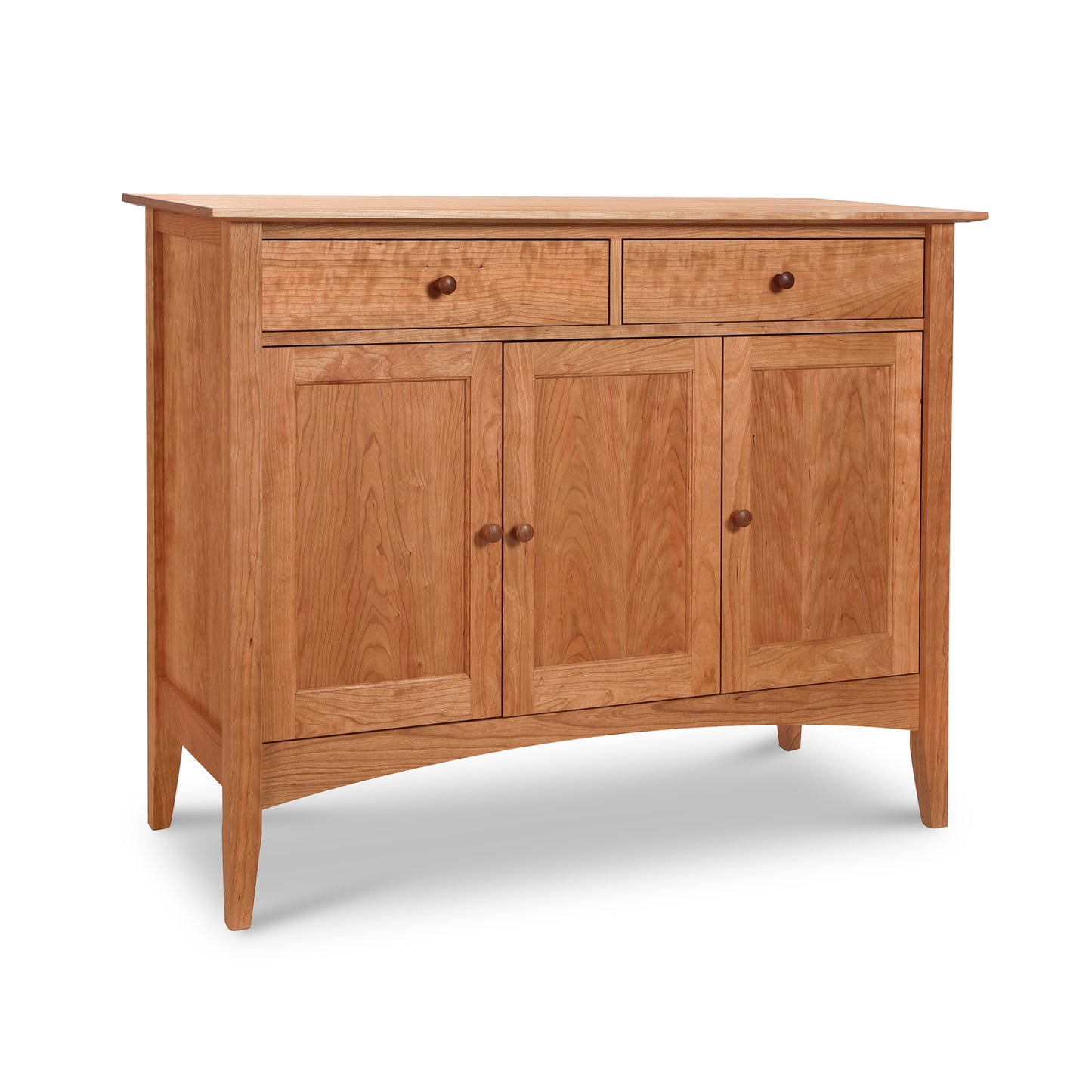 American Shaker Medium Sideboard by Maple Corner Woodworks, highlighting Vermont craftsmanship with solid hardwood construction, two drawers, three cabinet doors, and simple round knobs that reflect the timeless elegance of American Shaker Furniture.