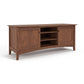 American Shaker 67″ TV Stand by Maple Corner Woodworks featuring solid hardwood, two doors, and three open shelves in a classic Shaker design.