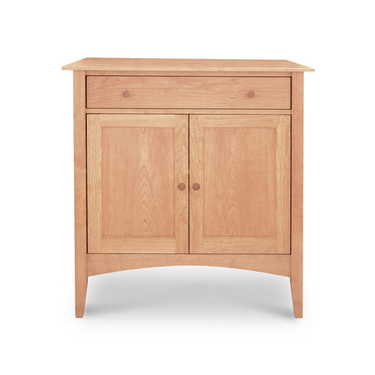 American Shaker Small Sideboard by Maple Corner Woodworks, solid hardwood cabinet with a top drawer and double doors featuring round handles, showcasing exceptional Vermont craftsmanship.