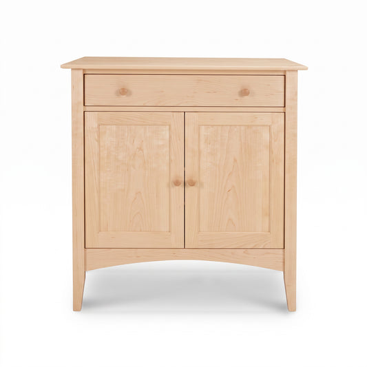 American Shaker Small Sideboard by Maple Corner Woodworks with 1 drawer, 2 doors, round knobs, and straight legs in solid wood craftsmanship.