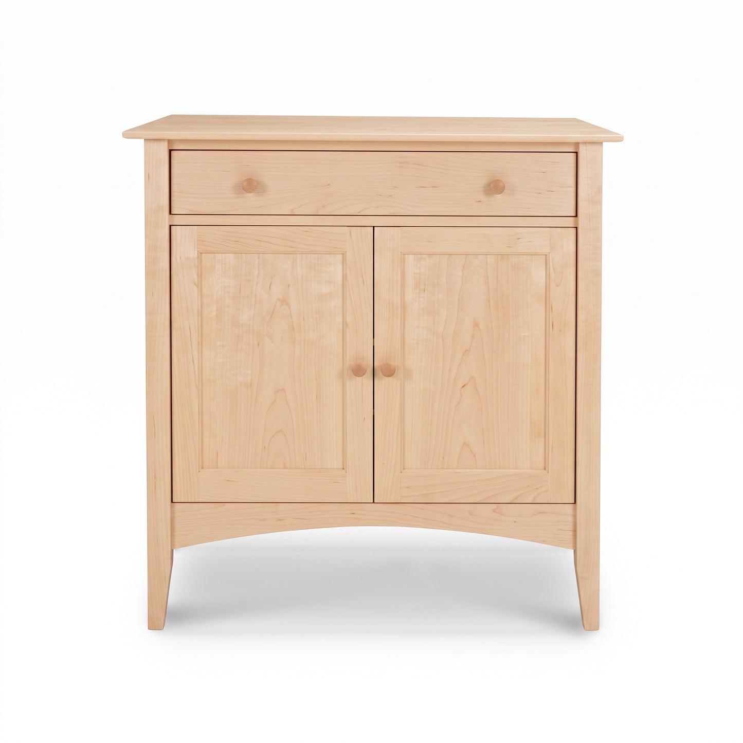 American Shaker Small Sideboard by Maple Corner Woodworks with 1 drawer, 2 doors, round knobs, and straight legs in solid wood craftsmanship.