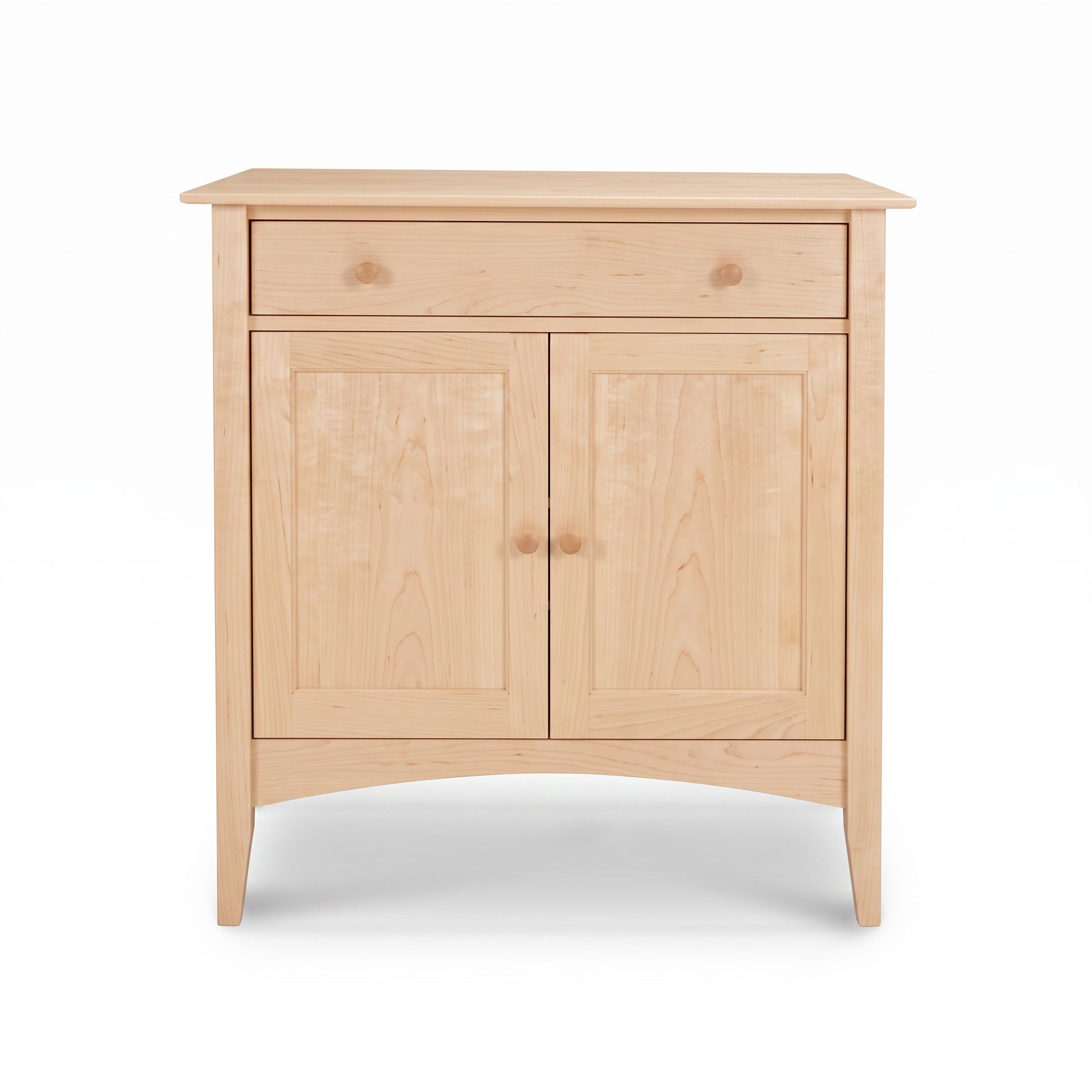 American Shaker Small Sideboard by Maple Corner Woodworks with 1 drawer, 2 doors, round knobs, and straight legs in solid wood craftsmanship.