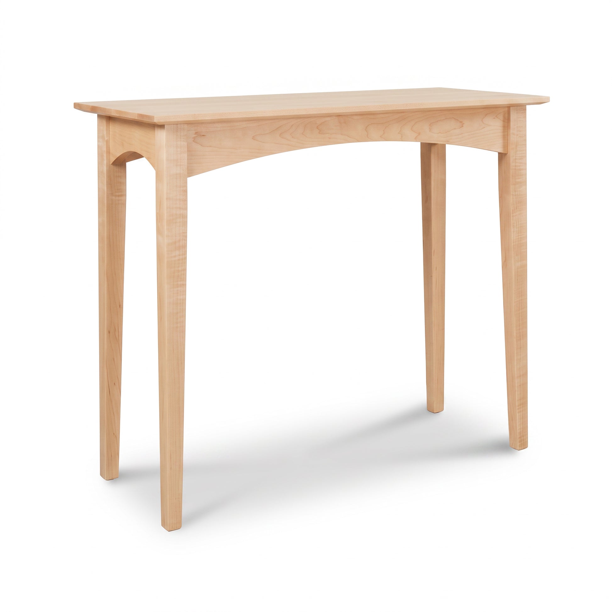 American Shaker Sofa Table by Maple Corner Woodworks with four straight legs, arched apron, and rectangular top in handcrafted hardwood.