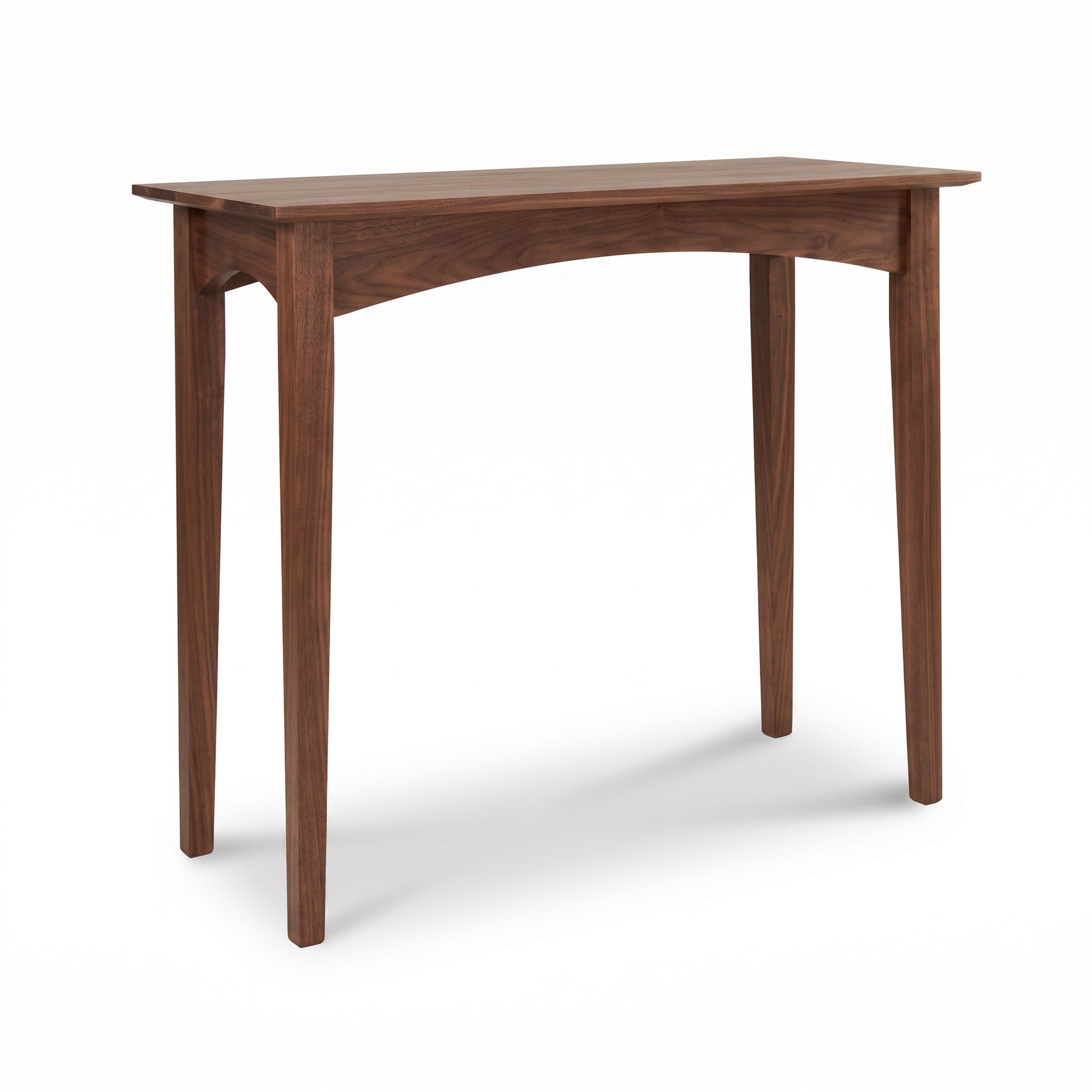 American Shaker Sofa Table by Maple Corner Woodworks with straight legs, arched apron, and eco-friendly craftsmanship in solid wood.