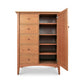 A Maple Corner Woodworks American Shaker sweater chest with drawers open, showcasing its hardwood construction.