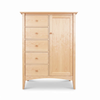 Maple Corner Woodworks American Shaker Sweater Chest with five drawers, cabinet door, and handcrafted Vermont hardwood construction.