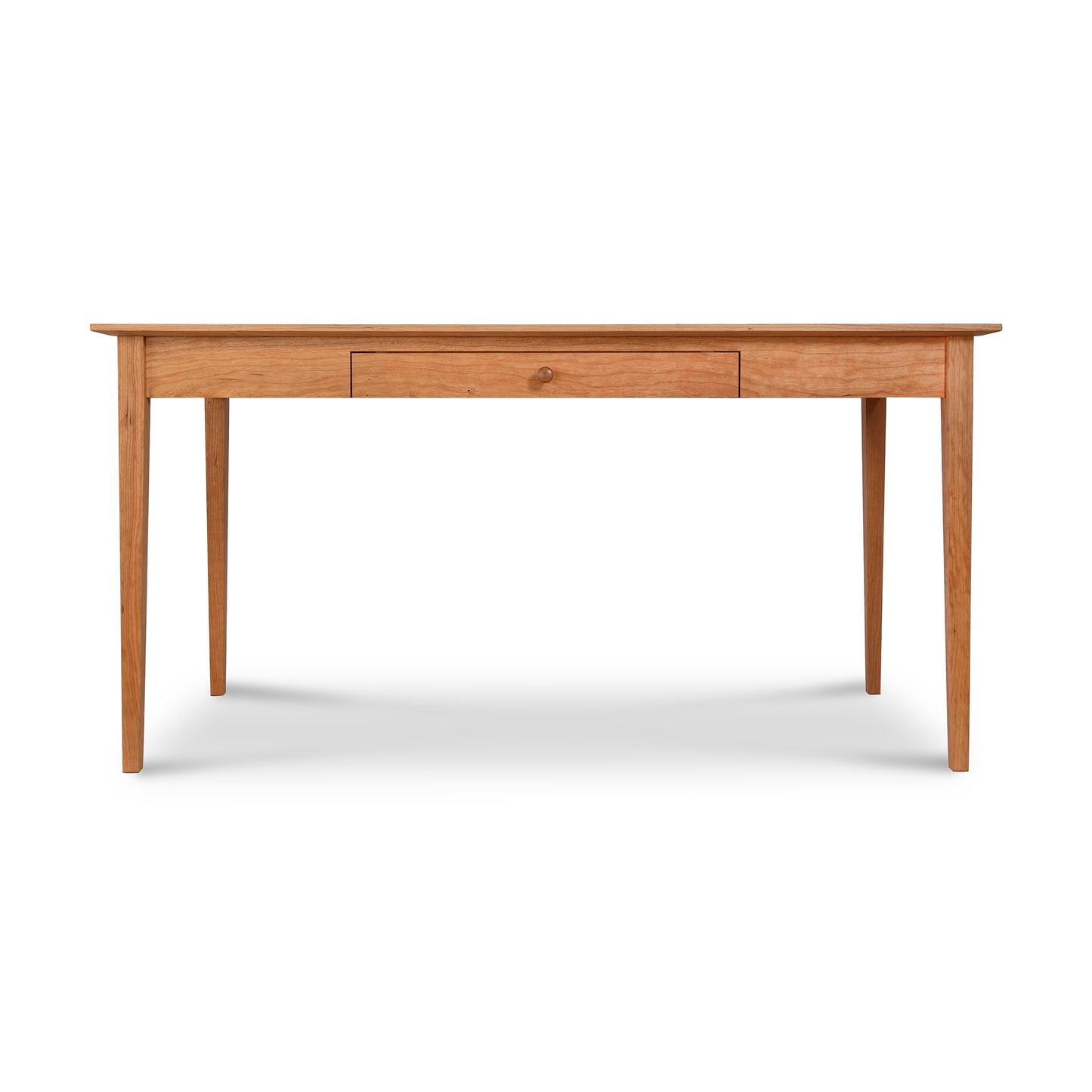 A Maple Corner Woodworks American Shaker Writing Desk, crafted from sustainably harvested hardwood, with a single centered drawer, standing against a plain white background.