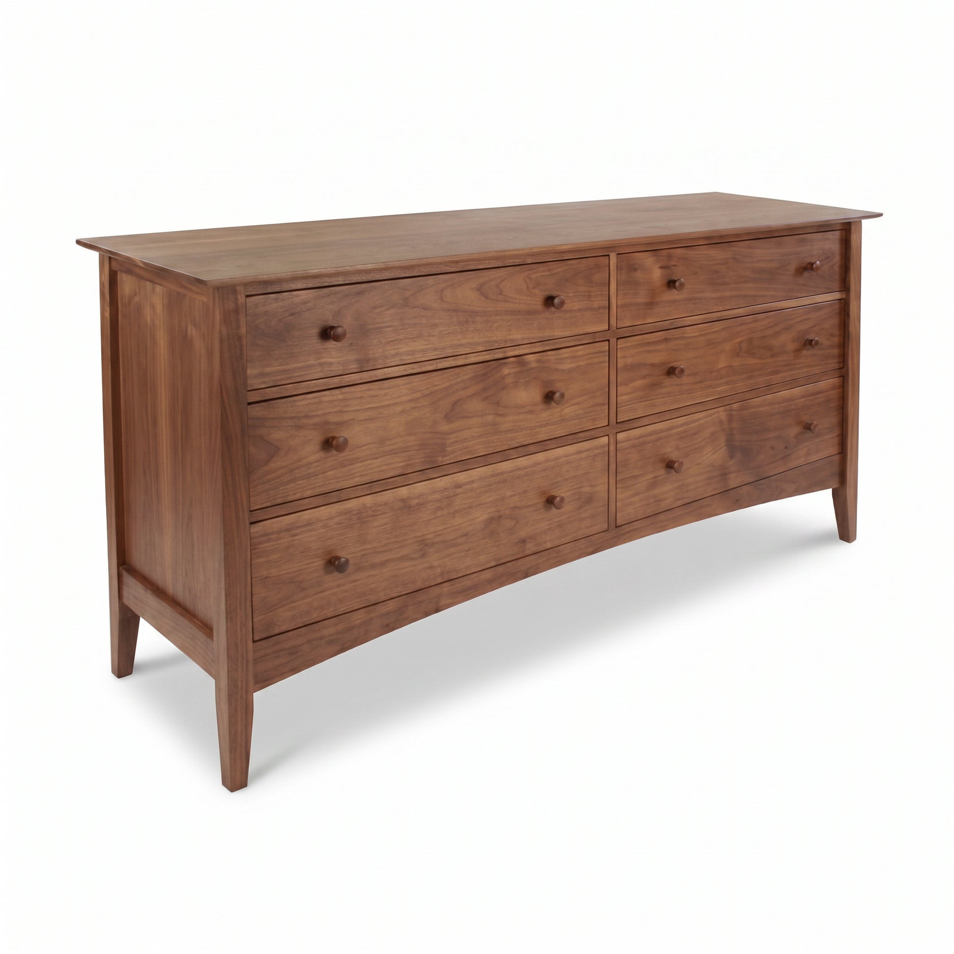 American Shaker 6-Drawer Dresser by Maple Corner Woodworks showcasing solid wood construction, two columns, round knobs, and expert Vermont craftsmanship.