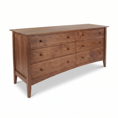 American Shaker 6-Drawer Dresser by Maple Corner Woodworks showcasing solid wood construction, two columns, round knobs, and expert Vermont craftsmanship.