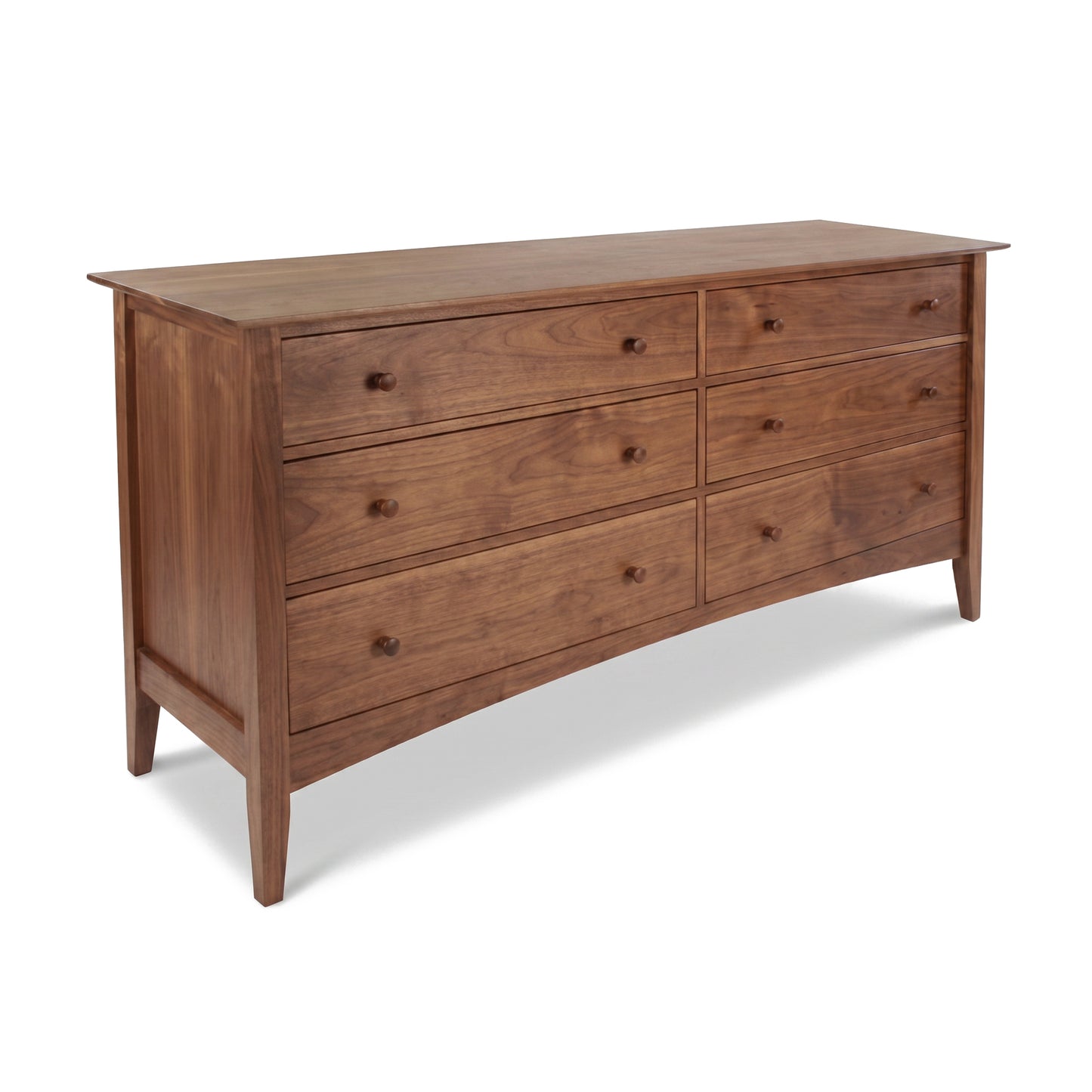 American Shaker 6-Drawer Dresser by Maple Corner Woodworks in classic Vermont style with round knobs and tapered legs, crafted from quality hardwood.