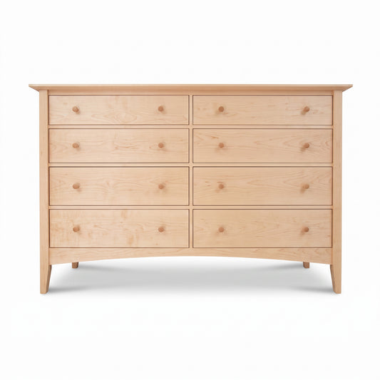 Maple Corner Woodworks American Shaker 8-Drawer Dresser showcases handcrafted Vermont quality and timeless design in solid wood.