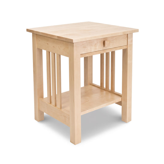 Lyndon Furniture American Mission nightstand with square top, single drawer, slatted sides, and lower shelf crafted in solid wood.