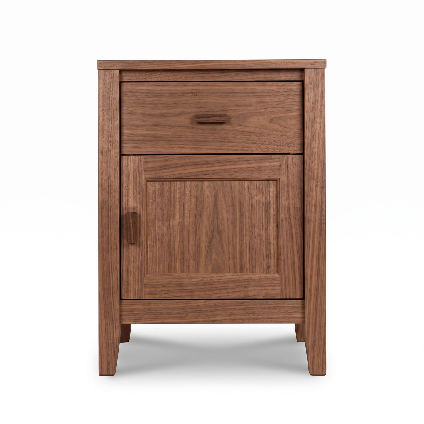 Andover Modern 1-Drawer Nightstand with Door, handcrafted in Vermont from sustainable hardwood by Maple Corner Woodworks, shown in detailed close-up.