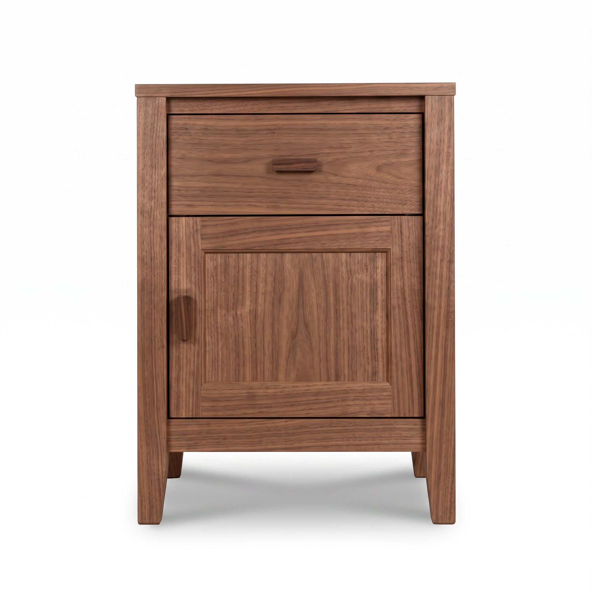 Andover Modern 1-Drawer Nightstand with Door, handcrafted in Vermont from sustainable hardwood by Maple Corner Woodworks, shown in detailed close-up.
