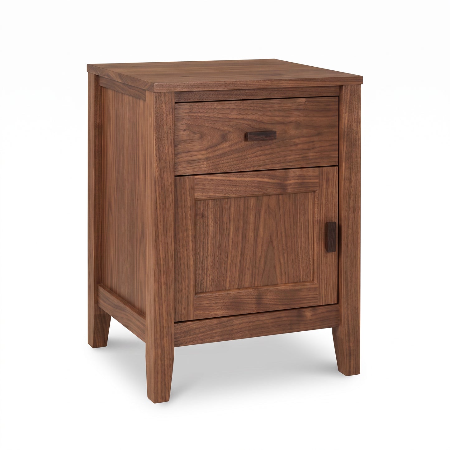 Andover Modern 1-Drawer Nightstand by Maple Corner Woodworks, handcrafted in Vermont from sustainable hardwood, shown in a close-up product image.