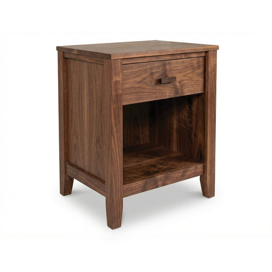 Andover Modern 1-Drawer Nightstand by Maple Corner Woodworks with enclosed shelf, crafted in solid wood with a sleek, minimalist design.