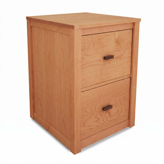 Andover Modern File Cabinet by Maple Corner Woodworks with two wood drawers, sleek metal handles, and expert American craftsmanship.