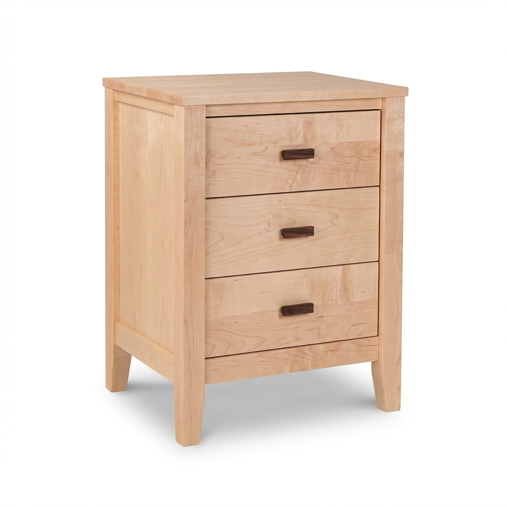 Andover Modern 3-Drawer Nightstand by Maple Corner Woodworks in light wood with dark handles, showcasing quality American craftsmanship.