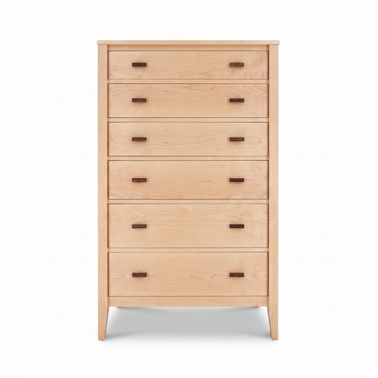 Andover Modern 6-Drawer Chest by Maple Corner Woodworks in solid wood with rectangular handles, showcasing fine American craftsmanship.