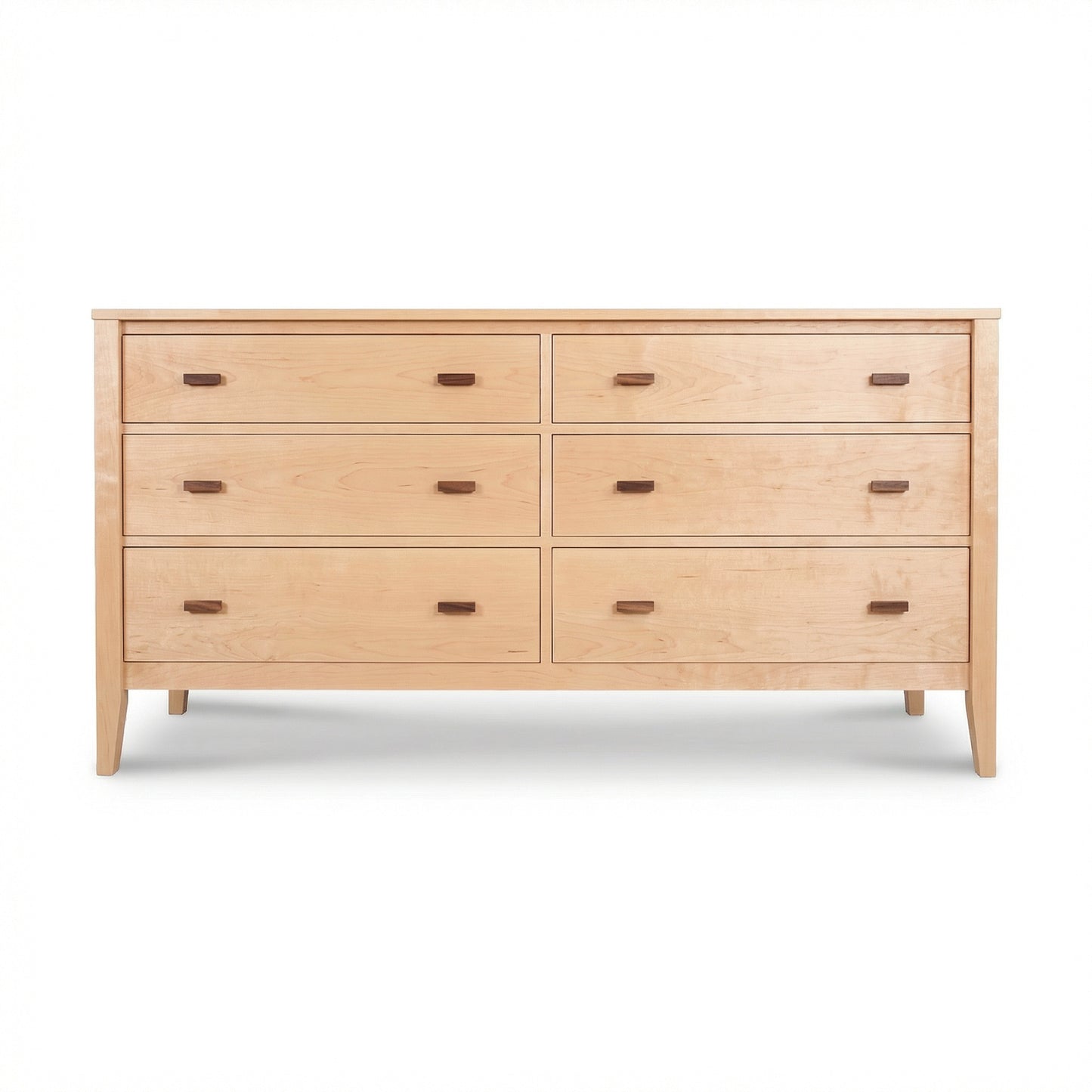 Andover Modern 6-Drawer Dresser by Maple Corner Woodworks features two rows of three drawers and sleek dark rectangular handles.