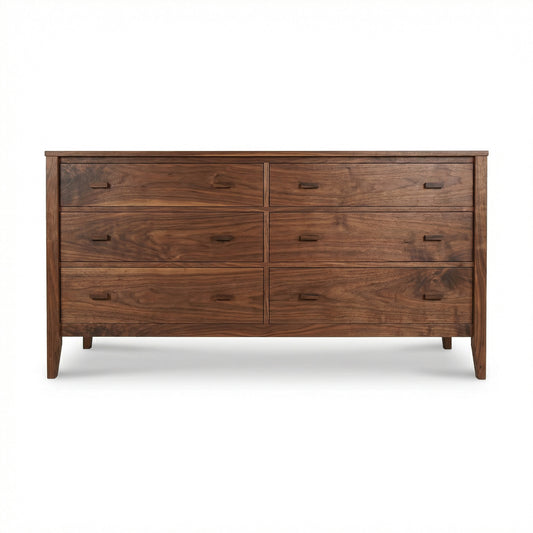 Andover Modern 6-Drawer Dresser by Maple Corner Woodworks features solid wood construction and short legs, showcasing expert American craftsmanship.