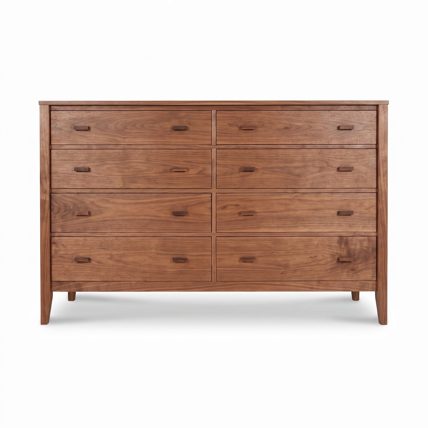 Maple Corner Woodworks Andover Modern 8-drawer dresser with simple handles, tapered legs, and solid wood construction.