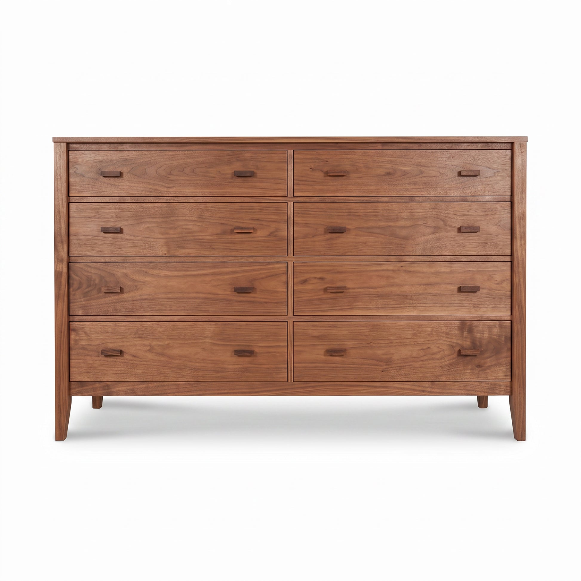 Maple Corner Woodworks Andover Modern 8-drawer dresser with simple handles, tapered legs, and solid wood construction.