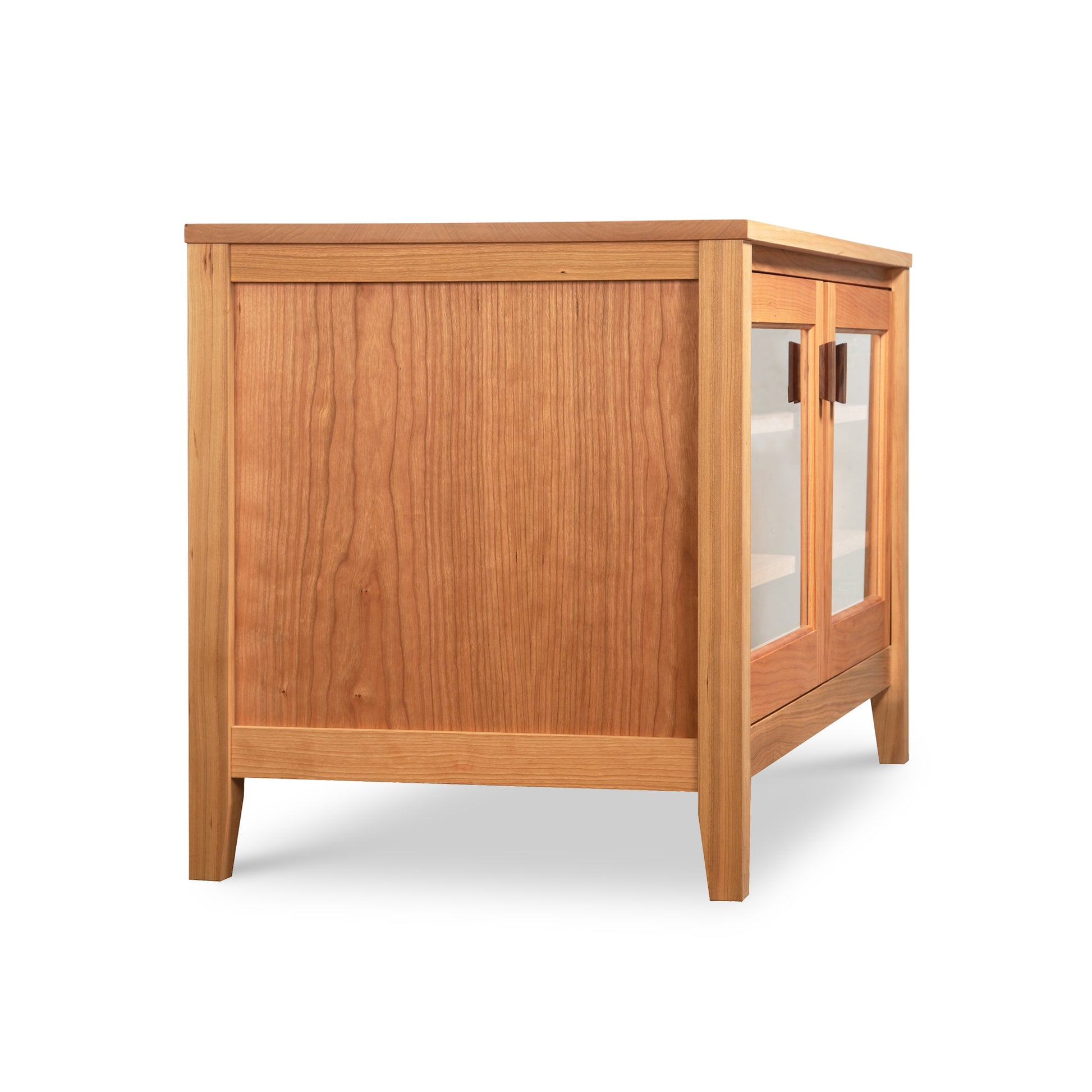 Andover Modern 45" TV Stand by Maple Corner Woodworks in sustainable hardwood, showcasing its clean lines and modern design from side and front angles.