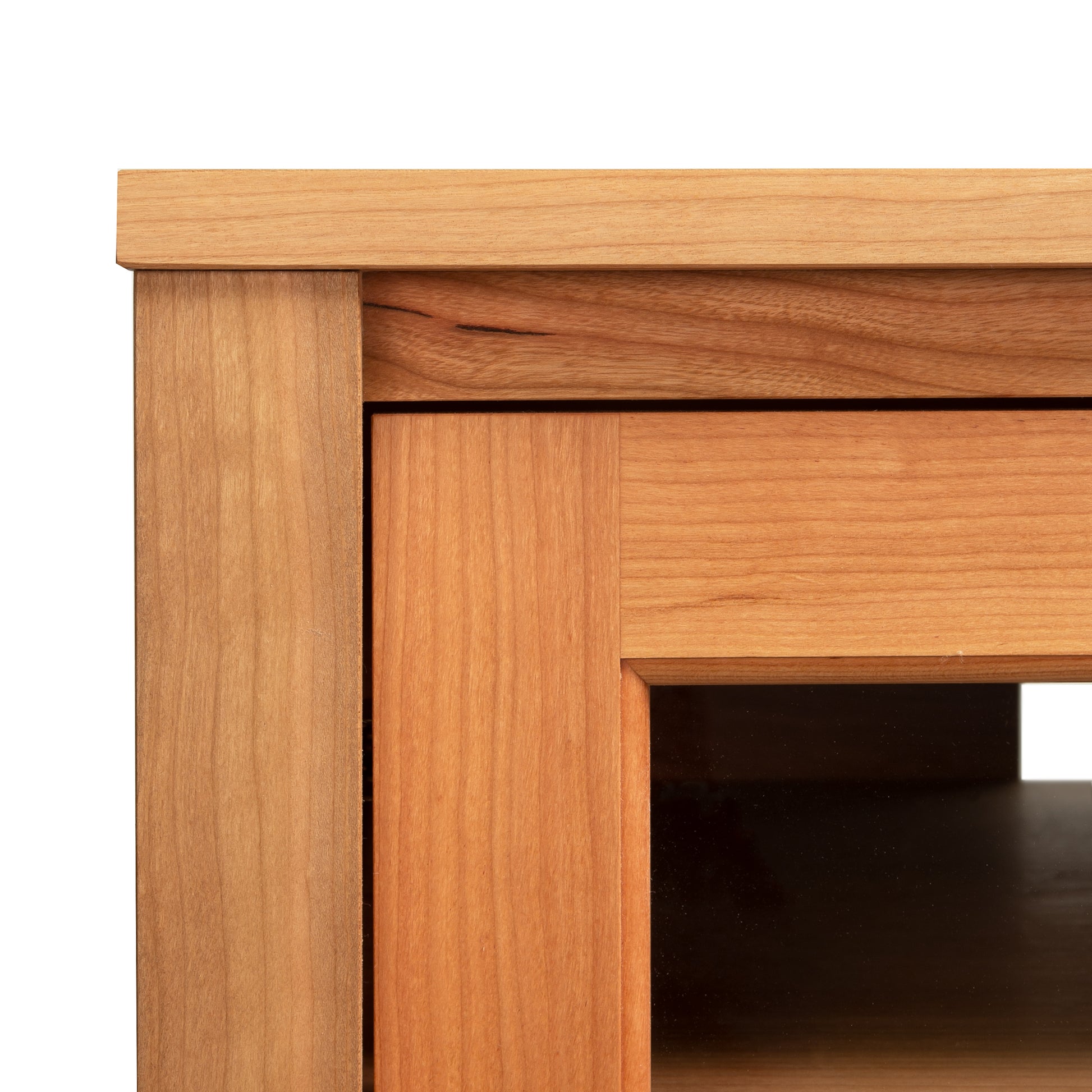 Andover Modern 45" TV Stand by Maple Corner Woodworks featuring Vermont craftsmanship and sleek glass panel door, American made quality furniture.